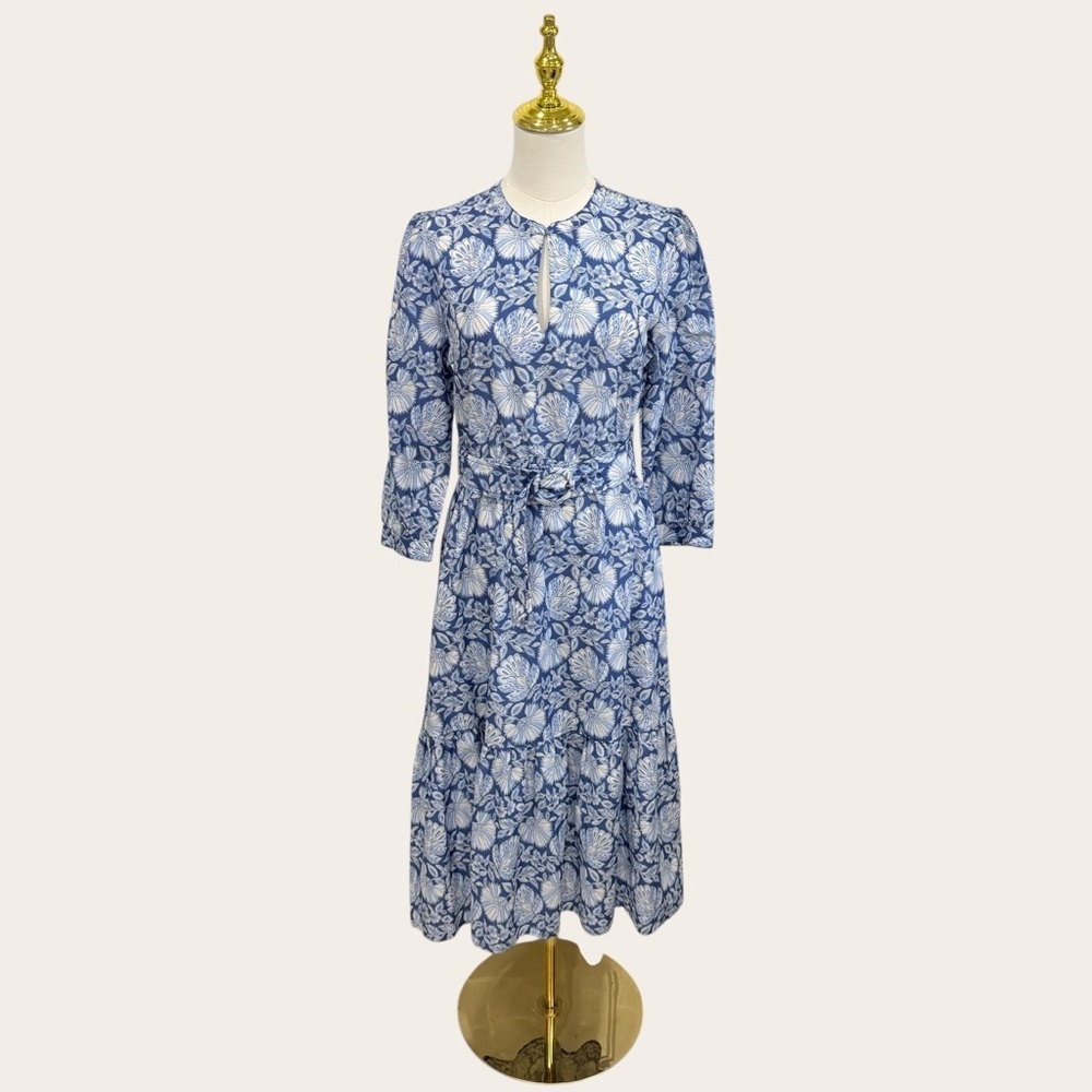 J. McLaughlin Small Cerina Silk Floral Print Belted Midi Dress Palmilla Blue NWT - Picture 9 of 16